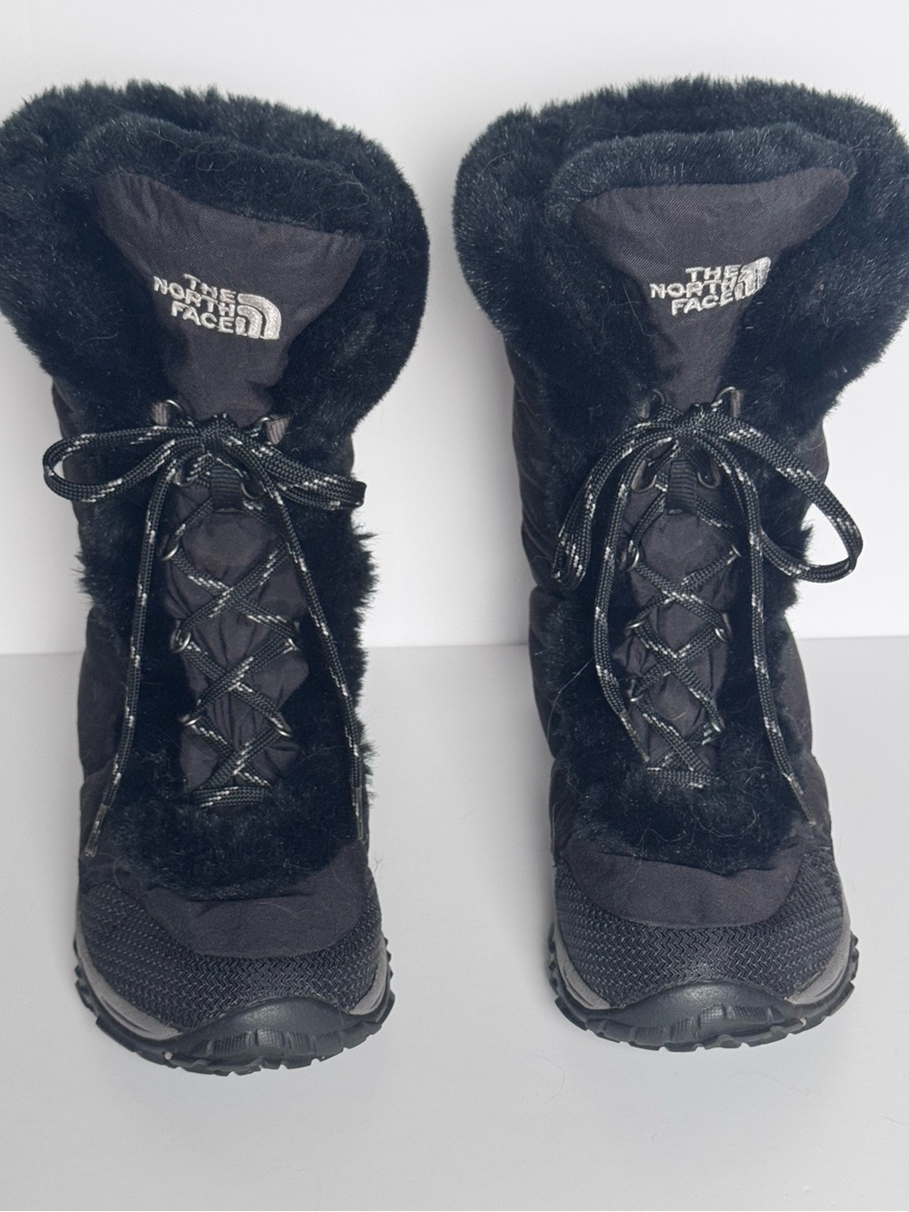 The North Face Nuptse 9.5SZ Women's Black Faux-Fur Winter Lace-Up Boot New
